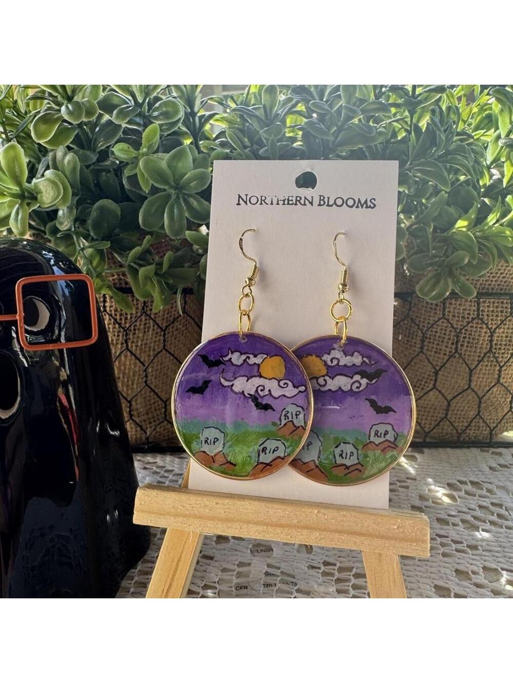 Cute whimsical Hand Painted Halloween Earrings